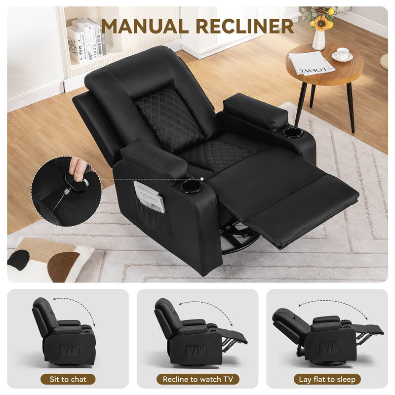 Oversized Recliner Massaging Armchair – Swivel Lounge Chair with Heat & Extended Footrest