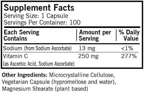 Vitamin C 250mg, Hypoallergenic, 100 Capsules - Kirkman Laboratories