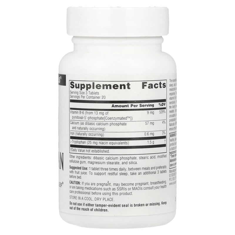 Source Naturals LTryptophan with Coenzyme B6 500mg 60 Tablets