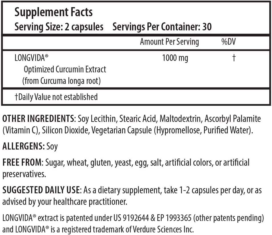 Оптимизиран куркумин longvida - 500 mg, 60 вегетационни капсули - Prohealth