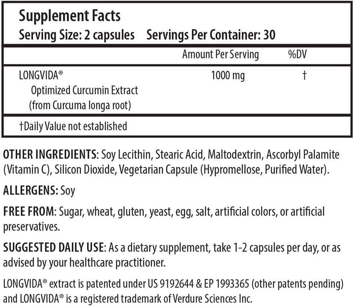 Optimeeritud kurkumiin Longvida - 500 mg, 60 köögiviljakapslit - ProHealth