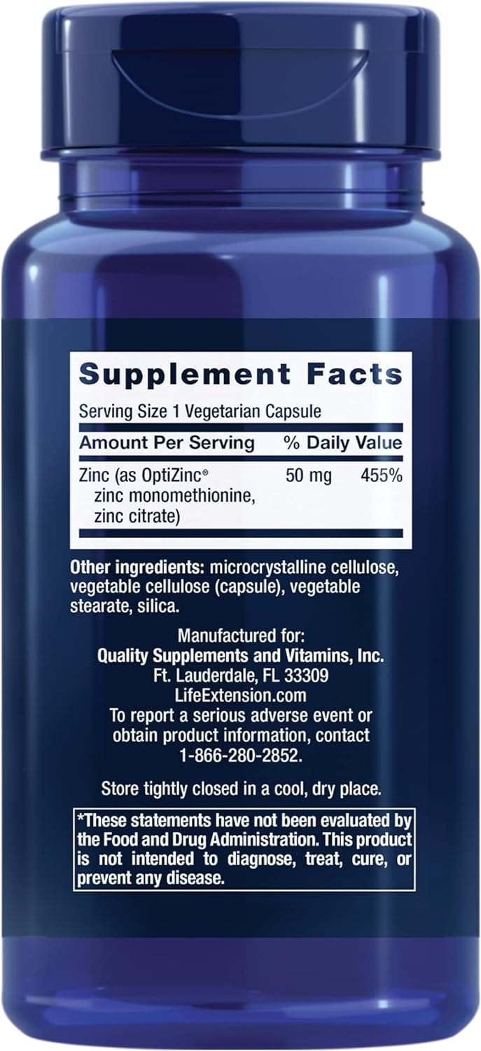 Zinc Caps, High Potency, 50mg, 90 Capsules - Life Extension