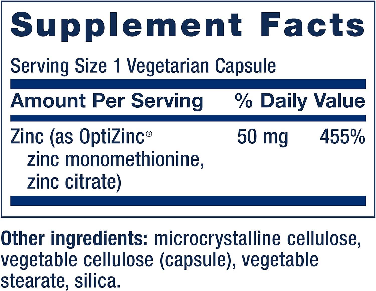 Capas de zinc, alta potencia, 50 mg, 90 cápsulas - Extensión de la vida