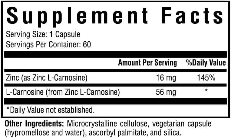 Zinc carnosine - 60 capsules végétariennes - recherche de santé