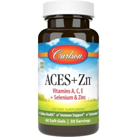 „Carlson Labs ACES + Zn“ (vitaminas A, C, E + selenas ir cinkas) 60 minkštųjų duobių