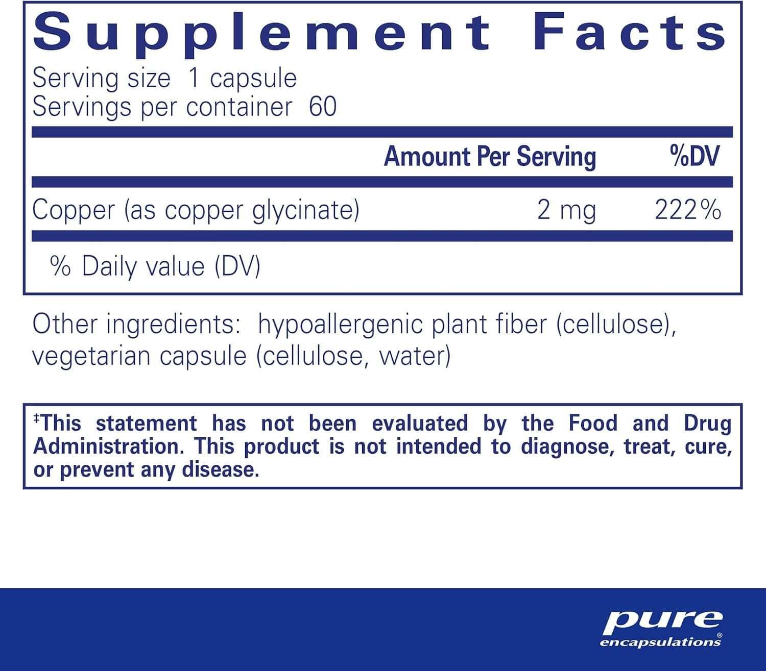 Copper (glycinate) 60 caps - Pure Encapsulations