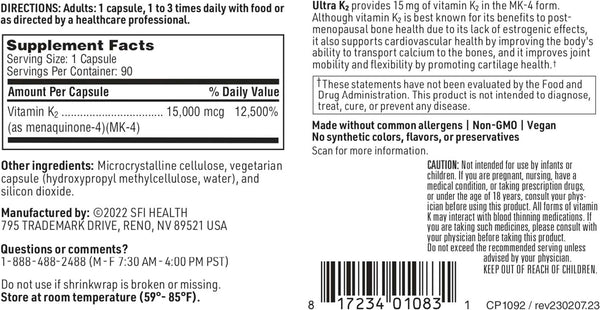 Ultra K2 Menaquinone - 4 (90 κάψουλες) - Klaire Labs (SFI Health)