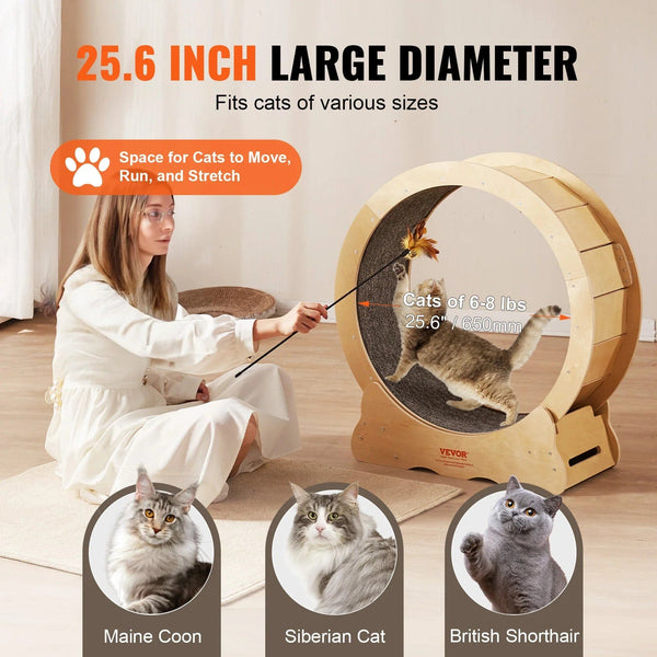 Wooden Cat Exercise Wheel - Silent Running Fitness Toy with Detachable Carpet