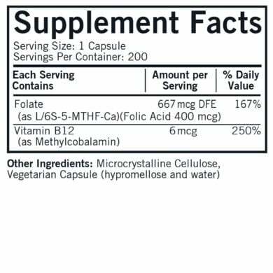 5-MTHF 667 mcg DFE with B12 – 200 Capsules - Kirkman Labs