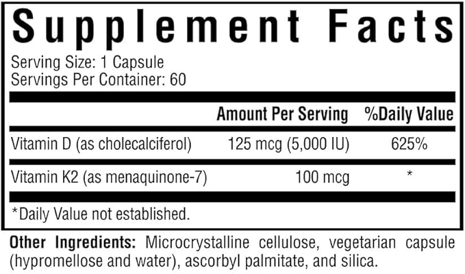 Vitamina D3 (D -3) + K2 - 60 Capsule vegetariane - Alla ricerca di salute