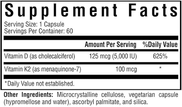 Vitamina D3 (D -3) + K2 - 60 cápsulas vegetarianas - buscando saúde