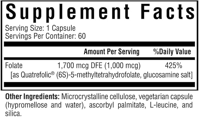 L-5-MTHF Methyl Folate 1000 - 60 Vegetarian Capsules - Seeking Health