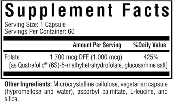 L-5-MTHF Methyl Folate 1000 - 60 Vegetarian Capsules - Seeking Health