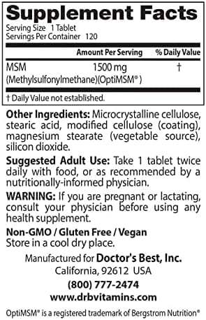 MSM az Optimsm 1500 mg, 120 tabletta - Doctor's Best