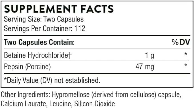 Betaine HCl & Pepsin, 225 Capsule - Thorne Research