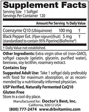 Alta absorción CoQ10 con bioperina 100mg, 120 Softgels - El mejor médico