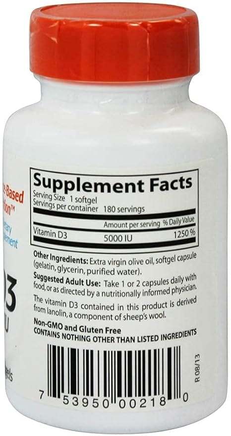 Vitamin D3 125mcg (5000 IU), 180 Softgels - Doctor's Best