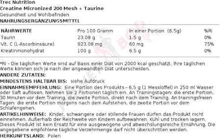 TREC Nutrition Creatine Mikronizowana 200 Mesh + tauryna