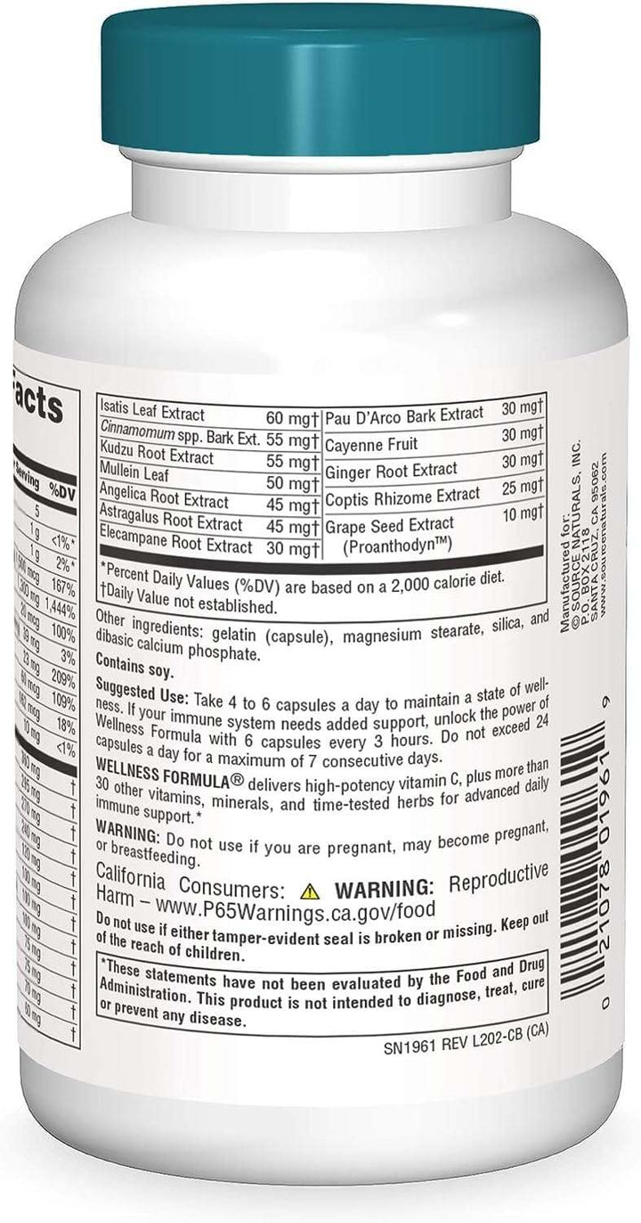 Formule de bien-être, complexe de défense à base de plantes - 120 capsules - Source Naturals