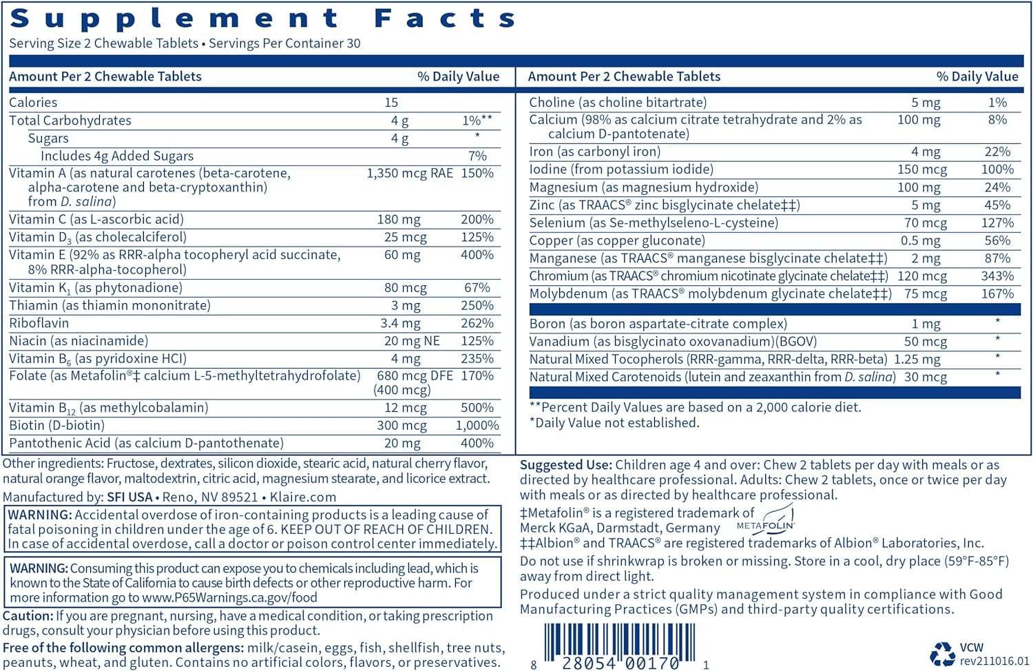 Vitatab tyggelige, 60 tabletter - Klaire Labs (SFI Health)