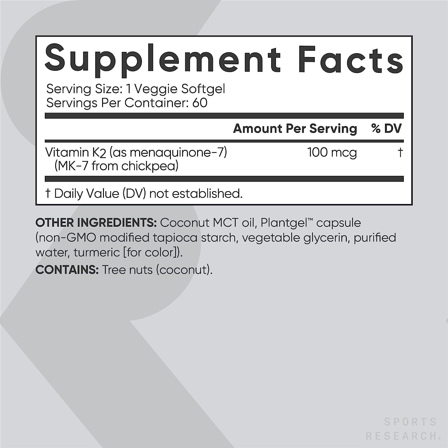 Vitamine K2, 100 mcg, 60 Veggie Softgels - Sport Research