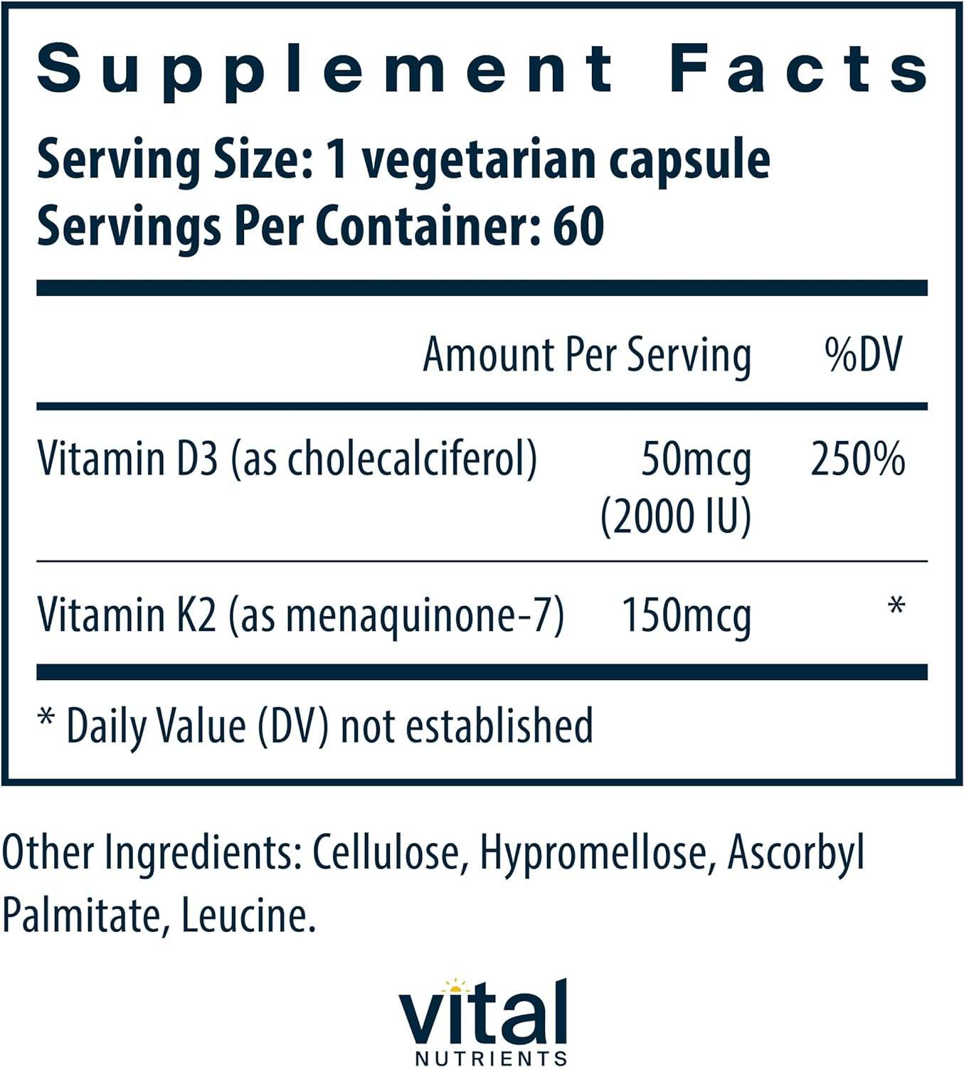 Vitamina K2-7 + D3, 60 cápsulas vegetarianas - Nutrientes vitais