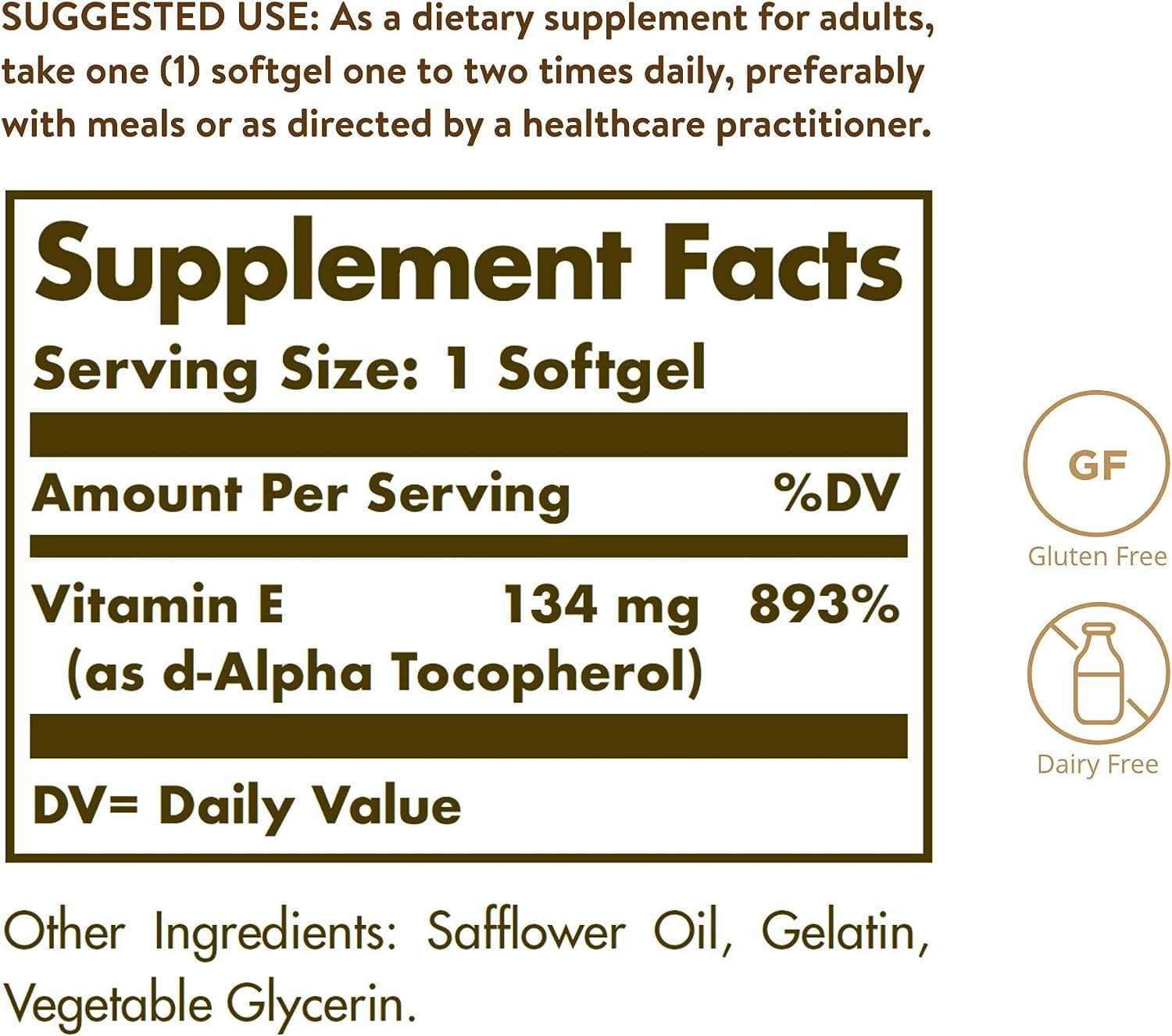 Vitamin E, 200 IU- 100 Softgels - Solgar