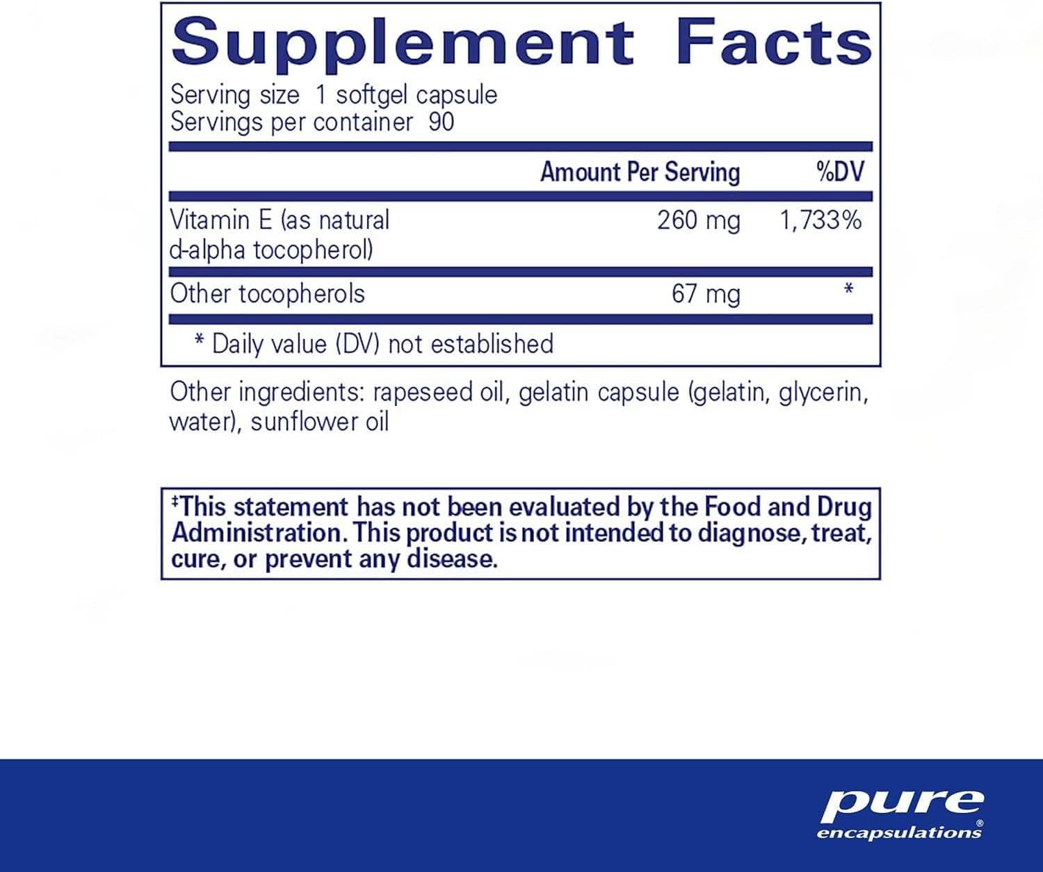 Vitamin E (mit gemischten Tocopherolen) 400 IU, 90 Softgels - reine Einkapitionen