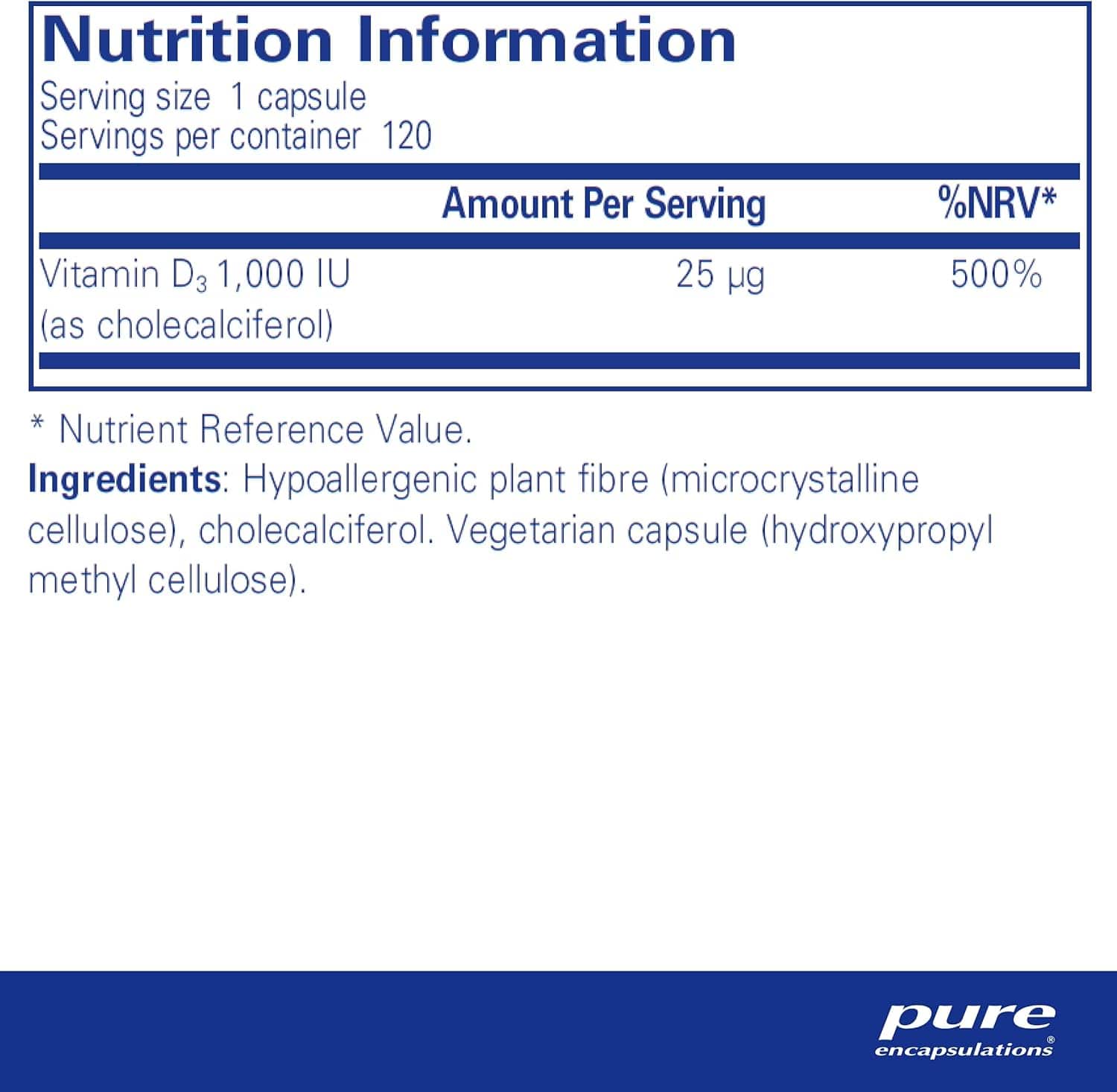 Vitamine D3 / D-3 1000 IU 120 VCAPS - Encapulations pures