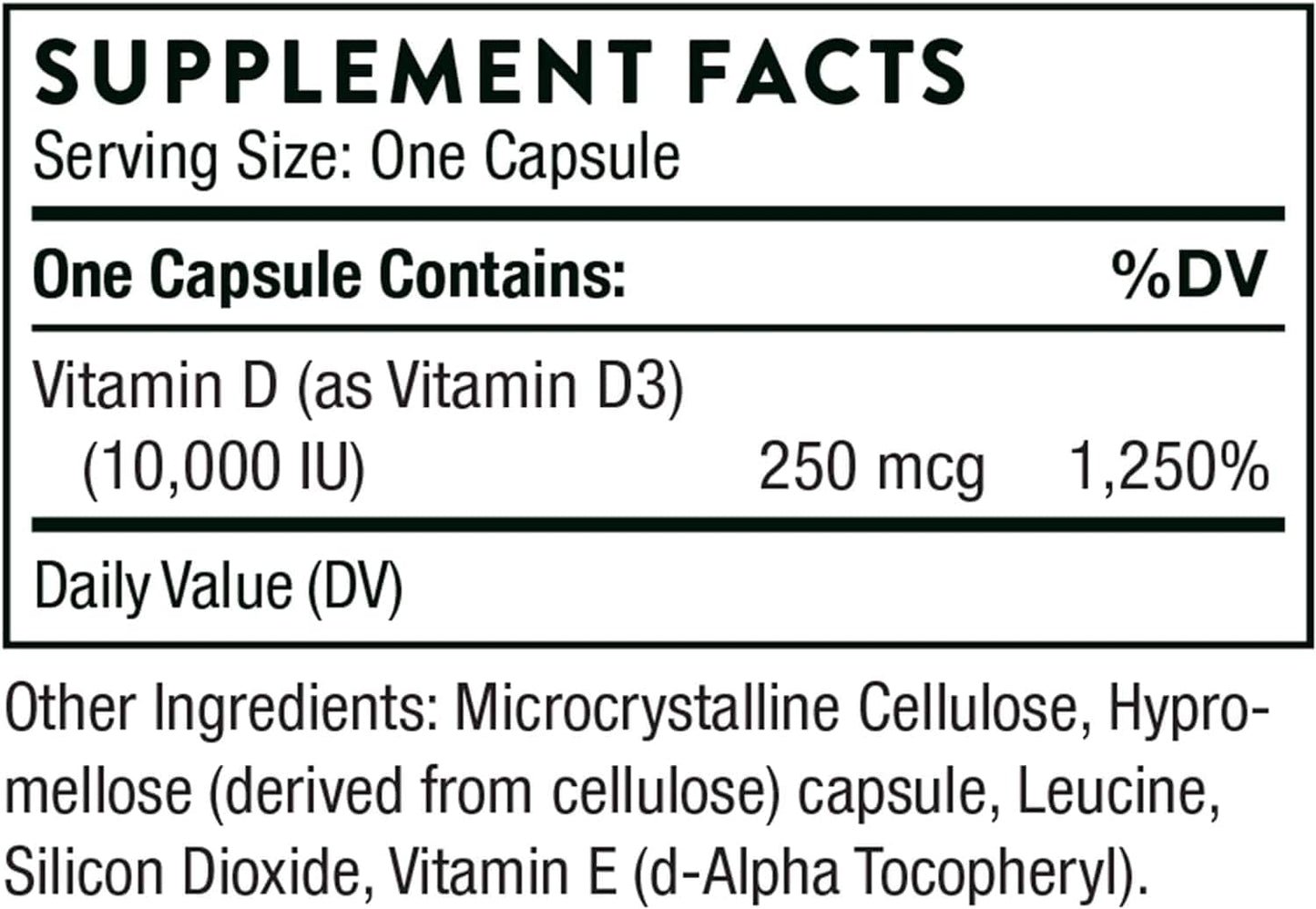 Vitamin D3/D -3 - D -10000 - 60 Veg Caps - Thorne