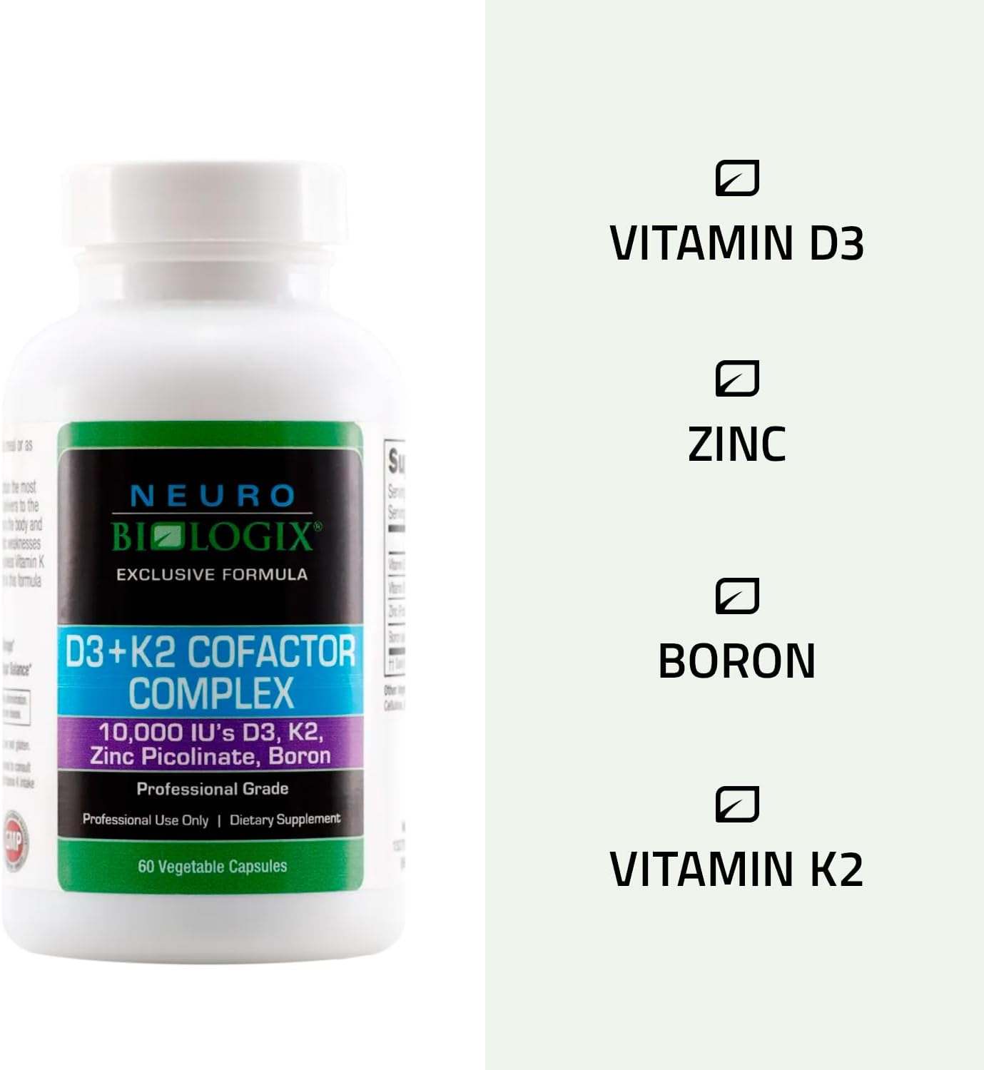 Vitamina D3 más complejo cofactor K2 (60 cápsulas) - Neuro Biologix