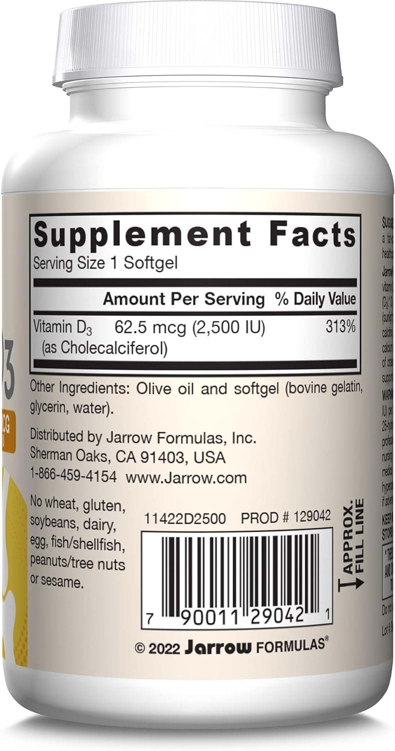 Vitamine D3 cholecalciferol 2500 IU, 100 Softgels - Jarrow Formulas