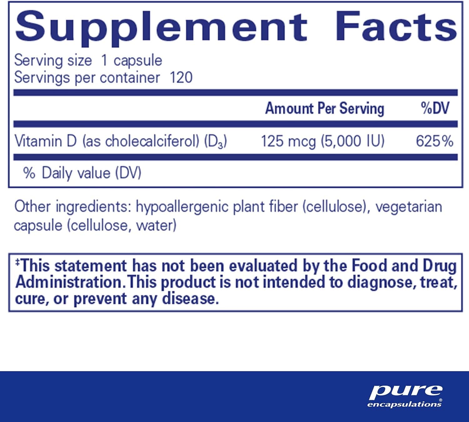 Vitamin D3 5000 IU, čiste kapsulacije, 120 kapsula