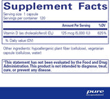 Vitamine D3 5000 UI, Encapsulations pures, 120 capsules