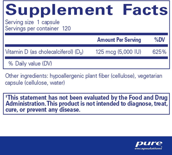 Vitamina D3 5000 IU, încapsulări pure, 120 de capsule