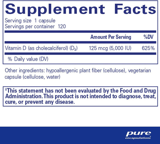 Vitamin D3 5000 IU, Pure Encapsulations,120 Capsules