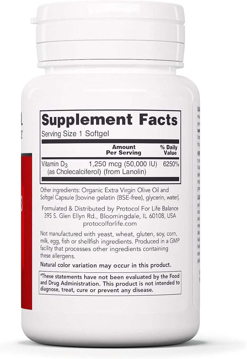 Vitamina D3 50,000 IU - 50 Softgels - Protocolo para el equilibrio de la vida