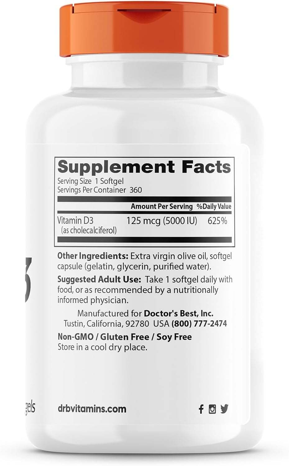 D3 -vitamin 125mcg (5000 NE), 360 SoftGels - Doctor's Best