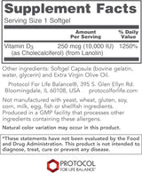 Vitamin D3 10,000 IU - 120 softgels - Protocol For Life Balance