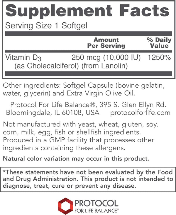 Witamina D3 10 000 IU - 120 Softgels - Protokół dla równowagi życiowej