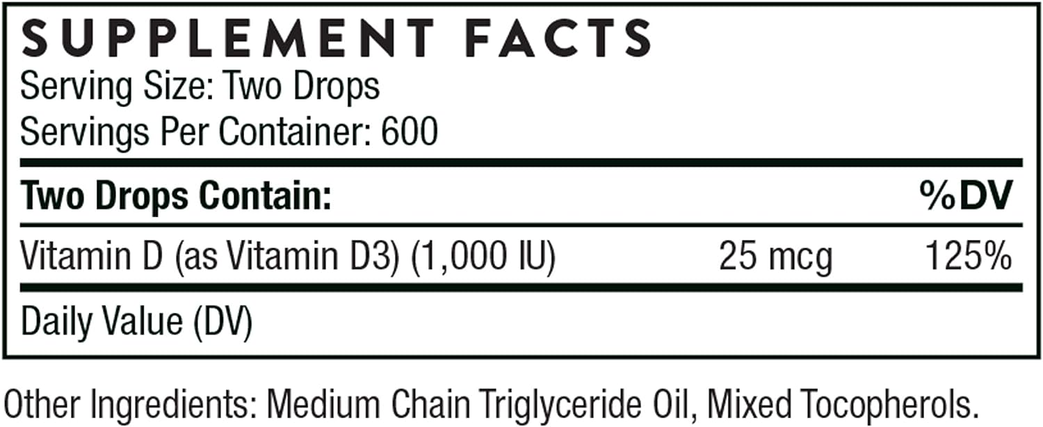 Witamina D (D3 / D -3) płyn (1 unz / 30 ml) - 600 porcji - Thorne