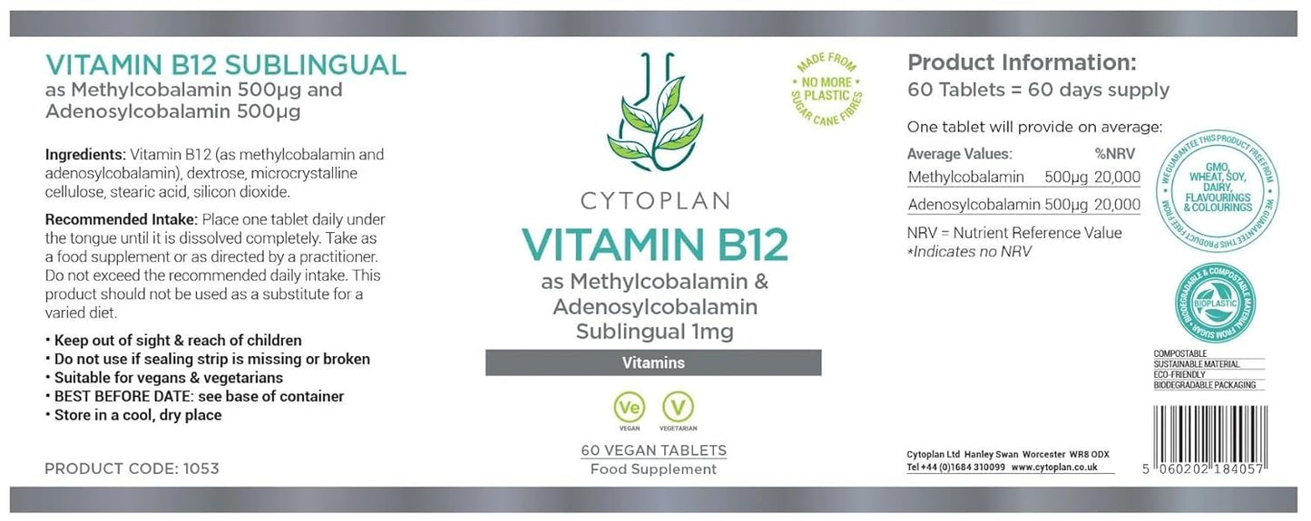 Vitamin B12 sublingual (vegan) - 60 Tablets - Cytoplan