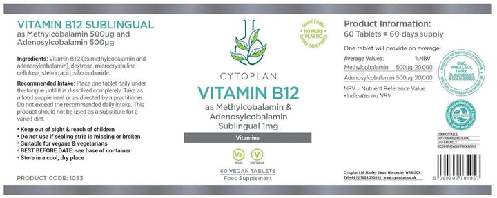 Vitamine B12 Sublingual (végétalien) - 60 comprimés - Cytoplan