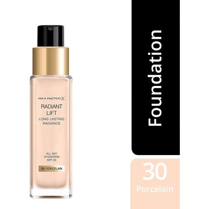 Max Factor Radiant Lift Liquid Pump Medium to Full Coverage Radiant Finish Foundation with SPF30 and Hyaluronic Acid 030 Porcelain 30ml