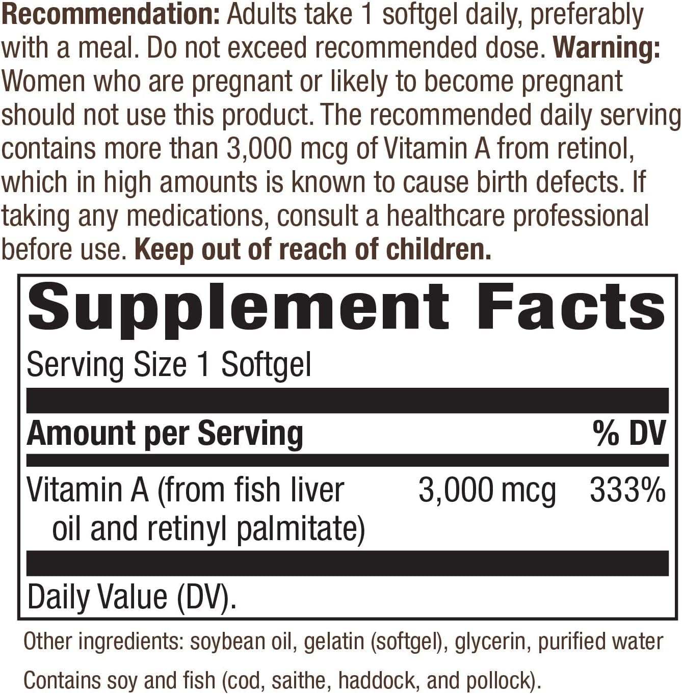 Vitamine A, 3000 mcg - 100 softgels - Nature's Way