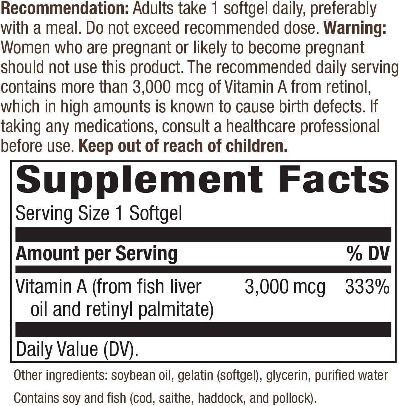 Vitaminas A, 3000 mcg - 100 „Softgels“ - „Nature's Way“