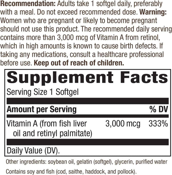 Vitamin A, 3,000 mcg - 100 Softgels - Nature's Way