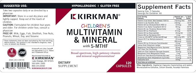 Kinder Multivitamin & Mineral mit 5 -MTHF - 120 Kapseln - Kirkman