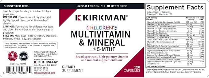 Multivitamin e minerali per bambini con 5 -MTHF - 120 capsule - Kirkman