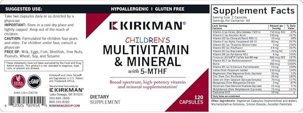 Laste multivitamiin ja mineraal 5 -miljonilise - 120 kapsliga - Kirkman